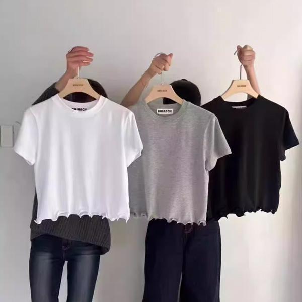 ALORA 下擺木耳邊短版短T 