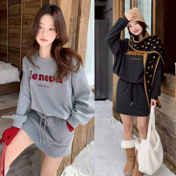 ALORA 韓系圍巾加絨三件式套裝 