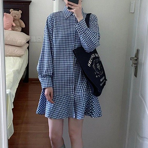 ALORA 學院白搭藍白格子洋裝 