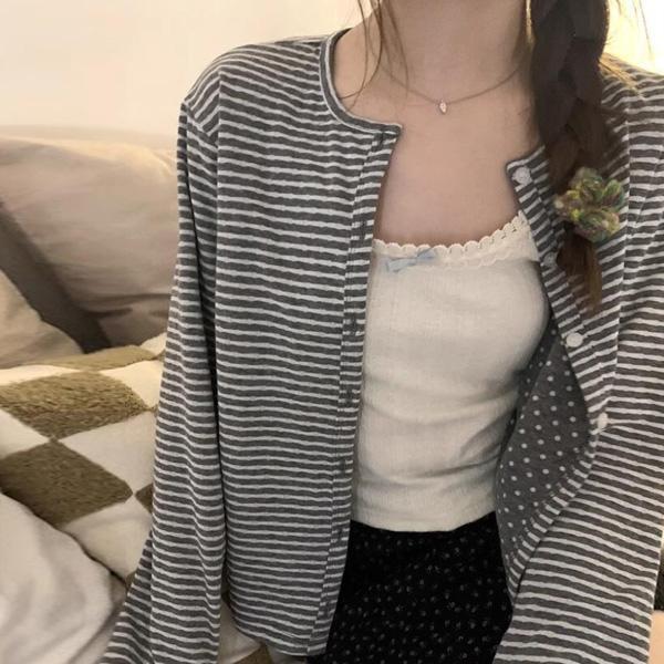 ALORA 百搭灰白條紋開襟外套 