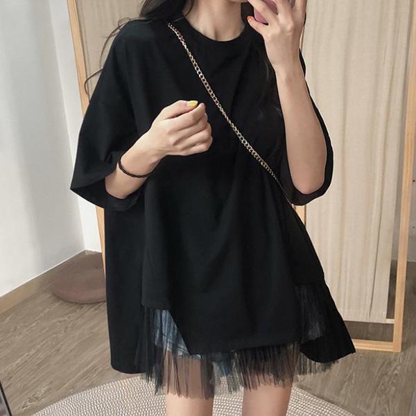 ALORA 寬鬆拼接網紗上衣 