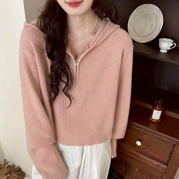 ALORA 溫柔感的連帽半拉鍊針織 