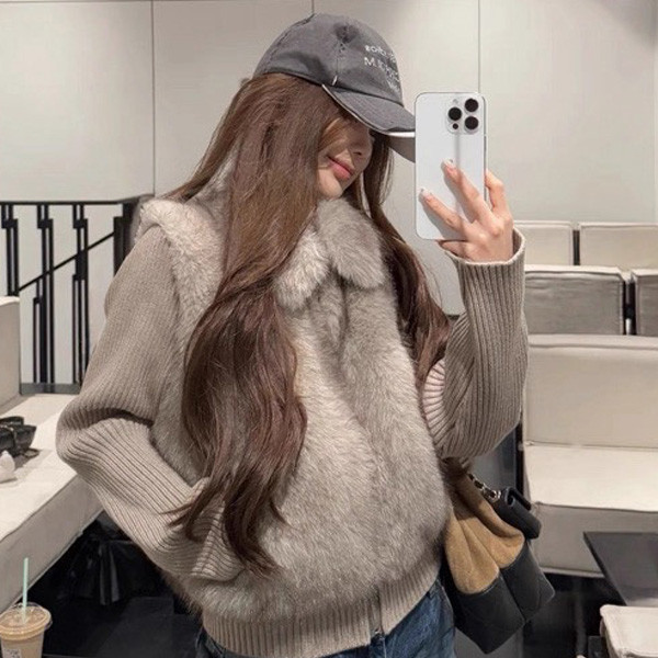 ALORA 超美!毛絨拼接針織外套 