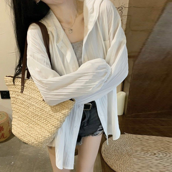 ALORA 坑條感連帽襯衫罩衫外套 