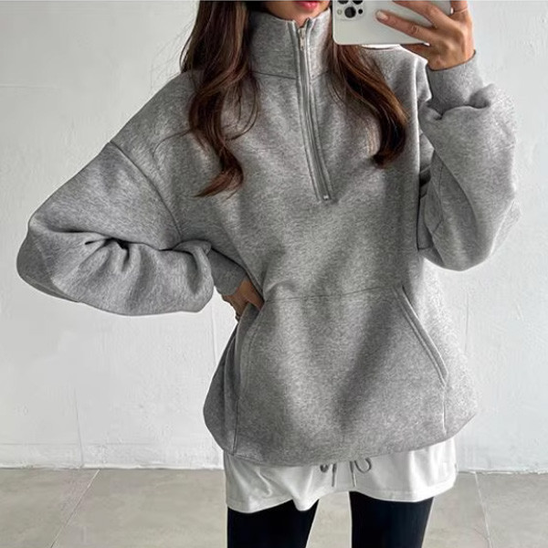 ALORA 半拉鍊加絨抽繩衛衣 