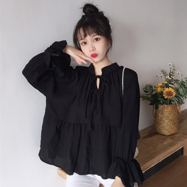 ALORA 領口綁帶娃娃裝襯衫 