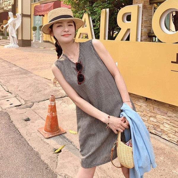 ALORA 小細格子背心洋裝 