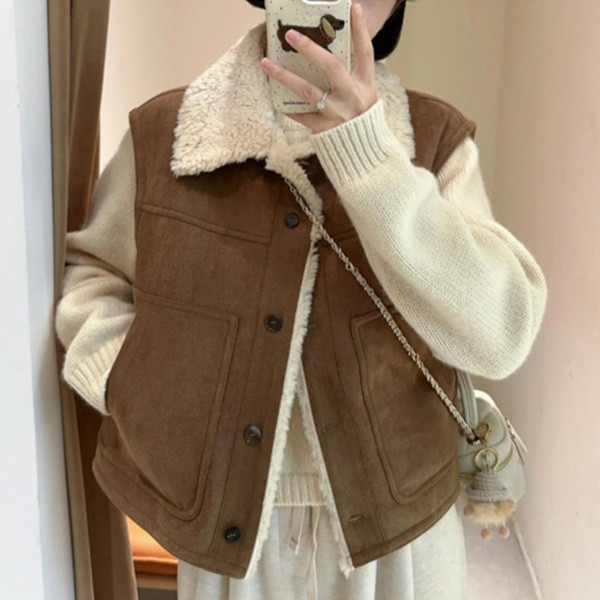 ALORA 韓版翻領羊羔毛背心 