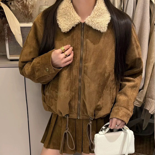 ALORA 小羊羔絨麂皮外套 