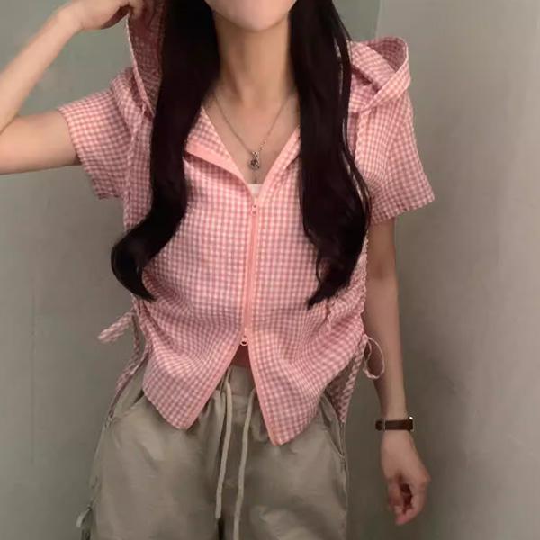 ALORA 韓系清新格子連帽外套 