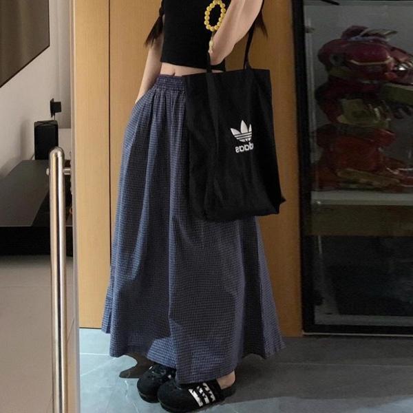 ALORA 小眾壓褶格紋長褲裙 