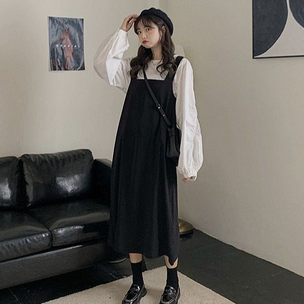 ALORA 日系感吊帶洋裝兩件式套裝 