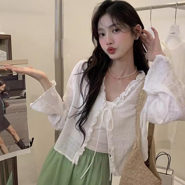 ALORA 荷葉紋理感綁帶罩衫外套 