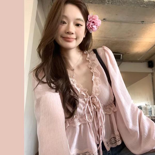 ALORA 度假風木耳邊綁帶上衣 