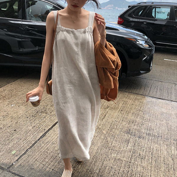 ALORA 棉麻寬鬆吊帶洋裝 