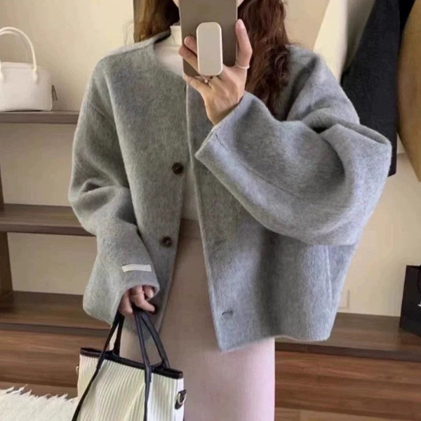 ALORA小香風雙面羊毛短款毛尼外套 