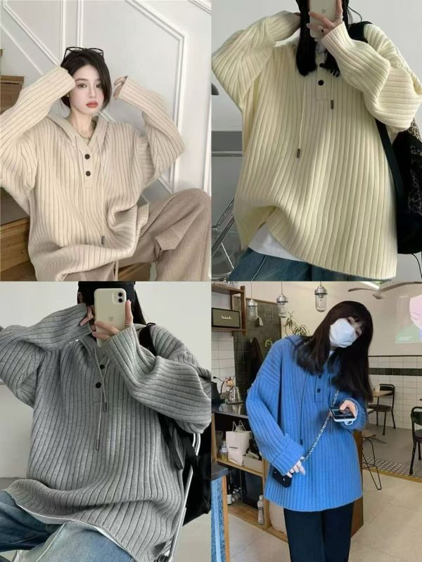 ALORA 鬆鬆二釦連帽針織上衣 