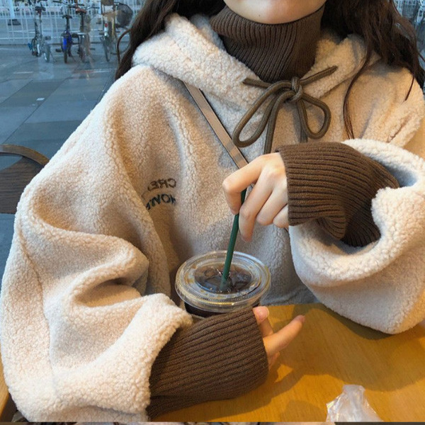 ALORA 羊羔毛拼色連帽衛衣 