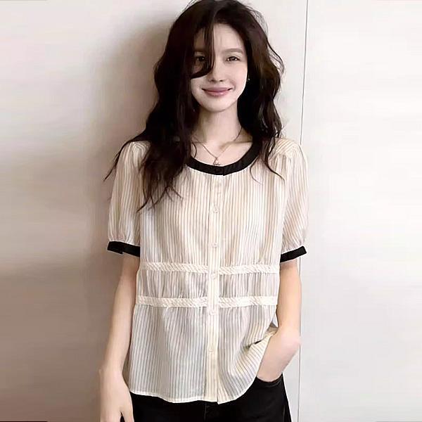ALORA 小香滾邊撞色襯衫 