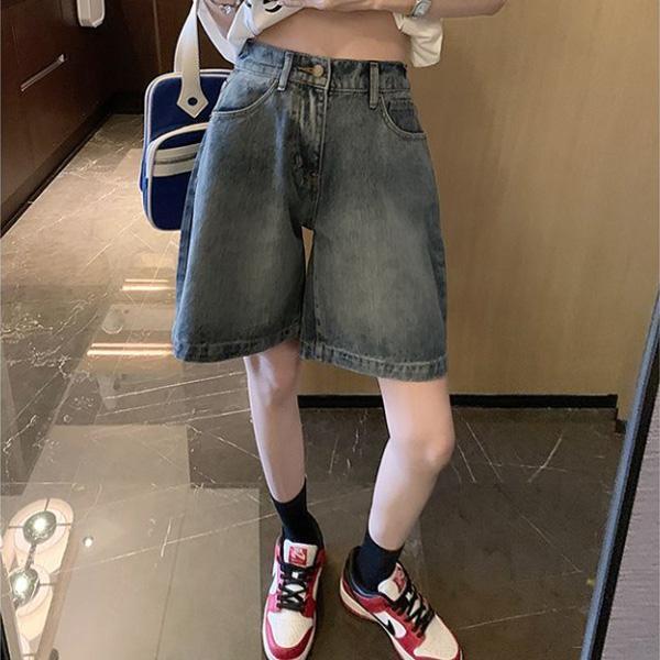 ALORA 超好看復古刷色五分牛仔褲 