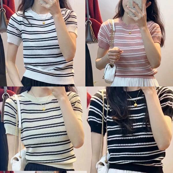 ALORA 合身多色條紋針織毛衣 