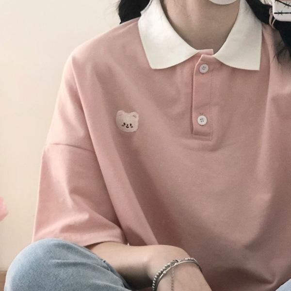 ALORA 小熊頭刺繡POLO上衣 