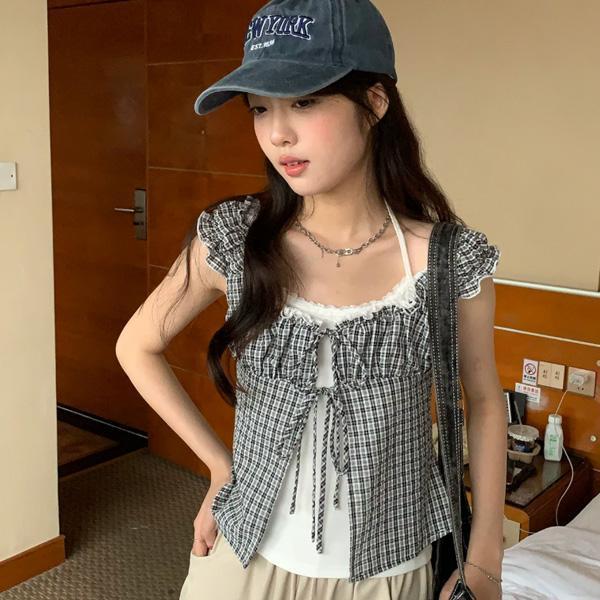 ALORA 皺皺疊穿格子兩件式套裝 