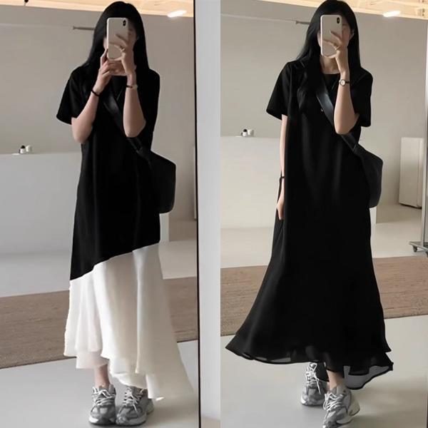 ALORA 飄逸感拼接洋裝 