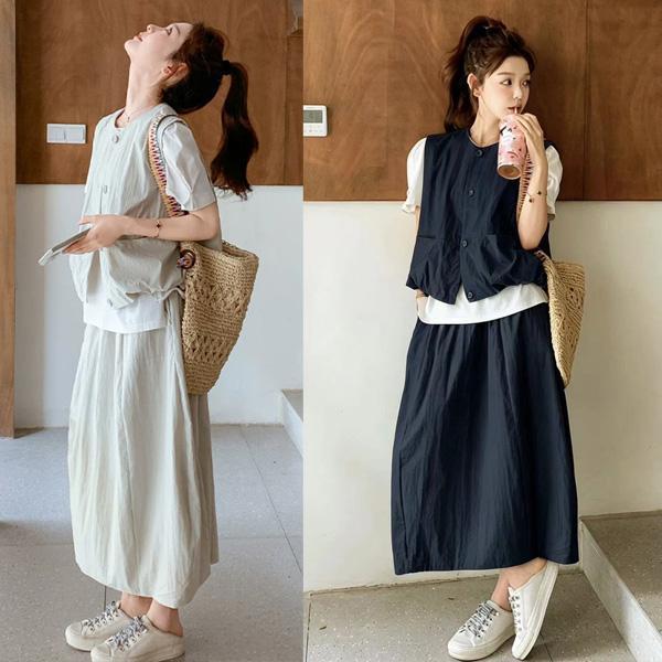 ALORA 花苞感背心洋裝兩件式套裝 