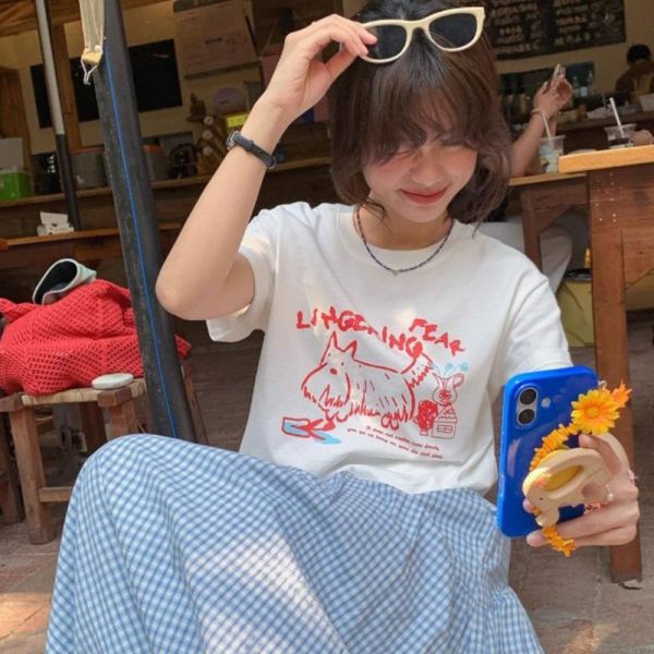 ALORA 長毛狗狗印花短T 