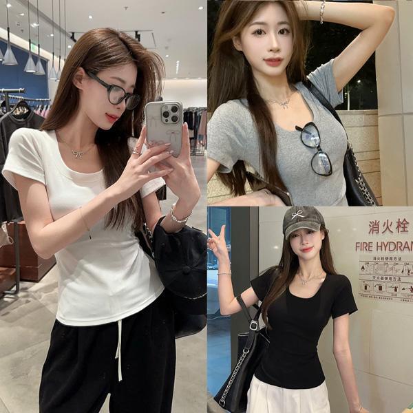 ALORA 超彈力U領合身短T 