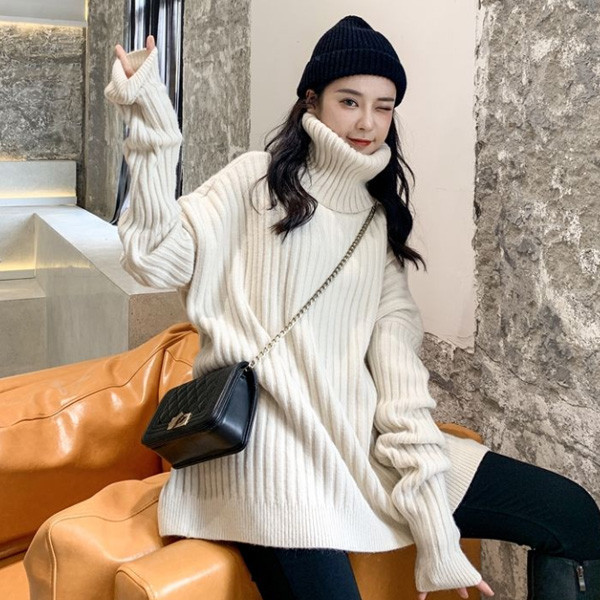 ALORA 鬆感!!高領坑條針織上衣 