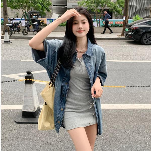 ALORA 歐膩刷色漸變牛仔襯衫 