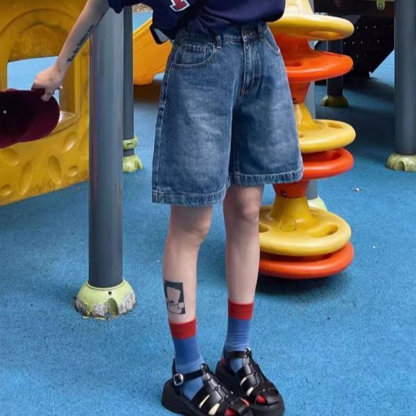 ALORA 復古街頭刷色牛仔五分褲 