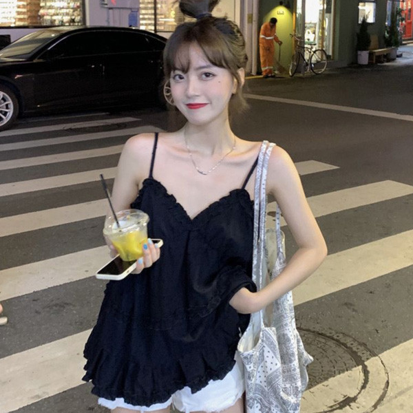 ALORA 點點木耳邊吊帶上衣 