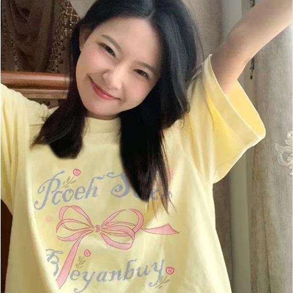 ALORA 漂亮蝴蝶結印花短T 