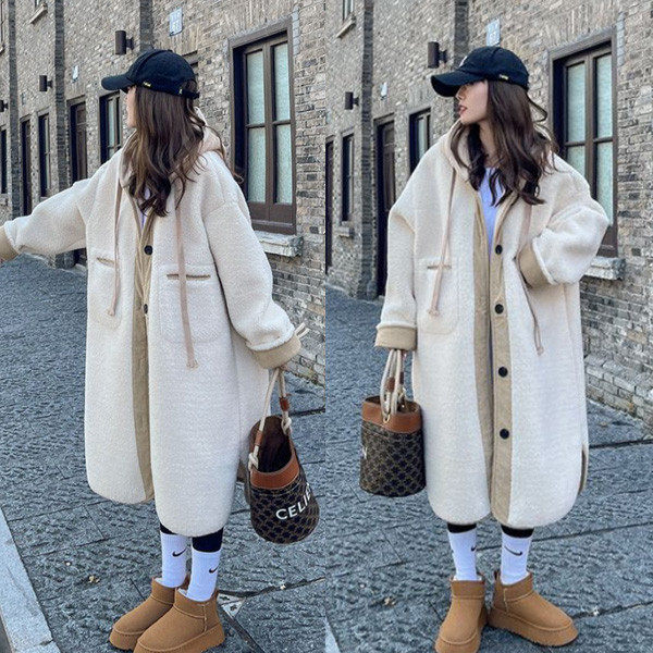 ALORA 加厚米色羊羔毛大衣外套 