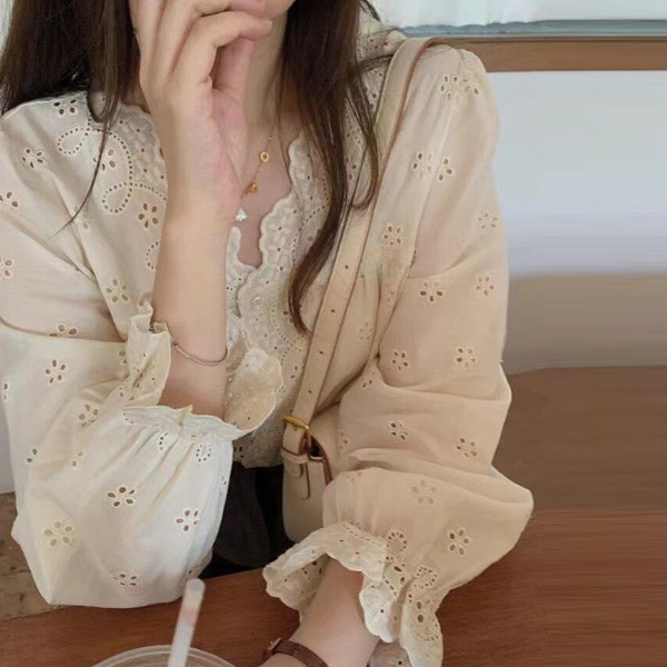 ALORA午後時光滾邊蕾絲襯衫 