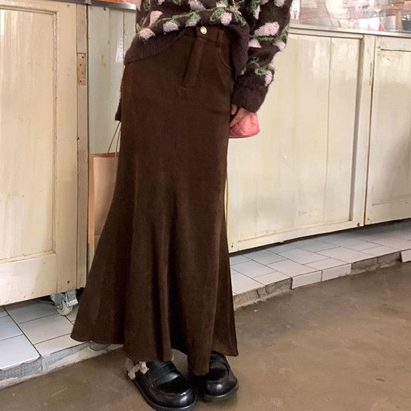 ALORA 高腰坑條包臀魚尾裙 