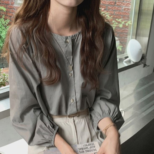 ALORA 簡單無領排扣襯衫 