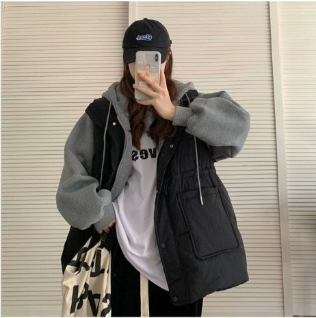 ALORA 假兩件馬甲連帽外套 