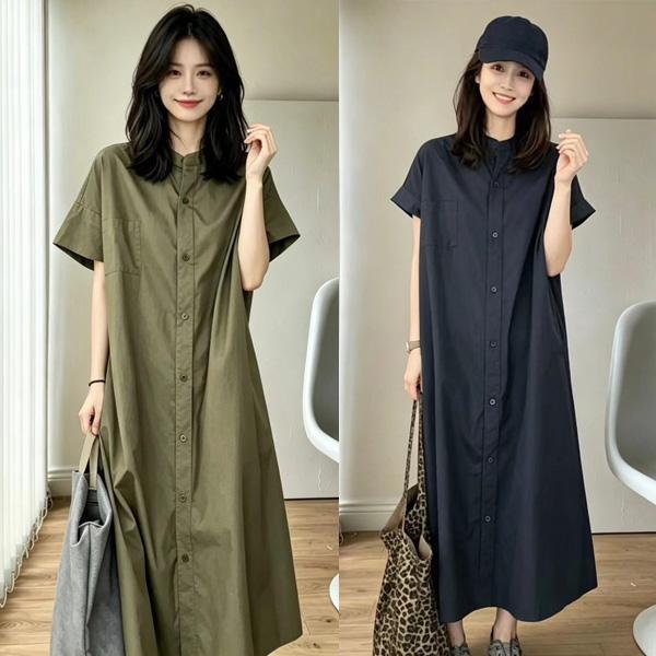ALORA 無領排釦襯衫洋裝 