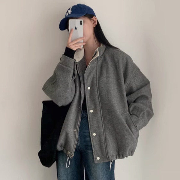 ALORA 薄款毛尼立領外套 