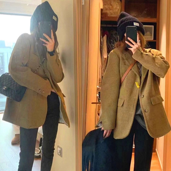 ALORA 高磅數斜紋面料毛尼西裝外套 