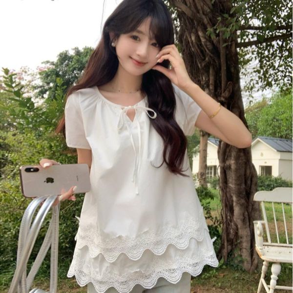 ALORA 甜美可人雙層蕾絲襯衫 