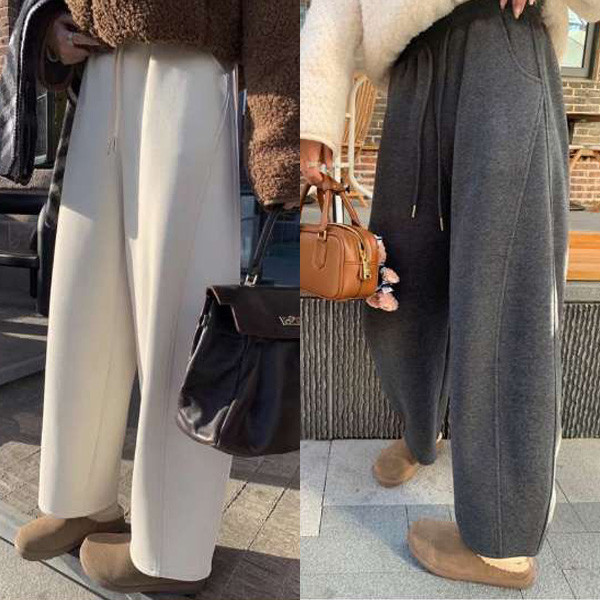 ALORA 側邊車線加絨抽繩休閒褲 