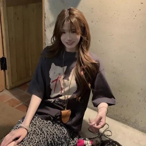 ALORA 可愛貓咪蝴蝶結短T 