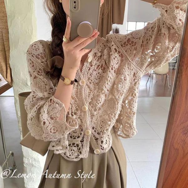 ALORA 簍空百搭針織罩衫外套 