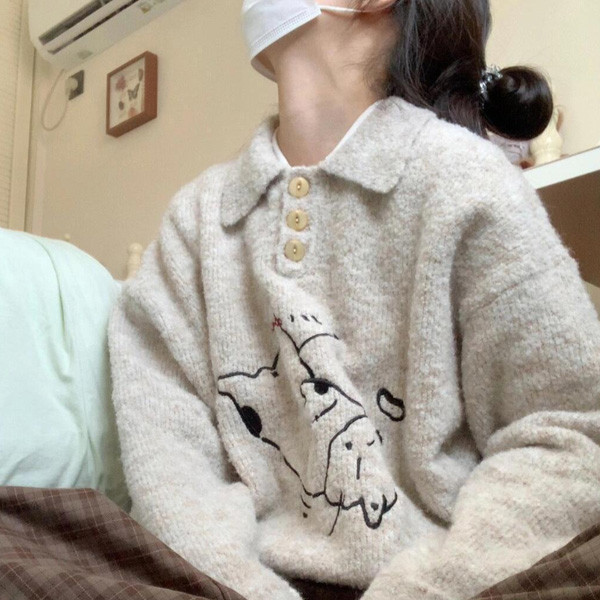 ALORA 日系小貓咪刺繡POLO針織 