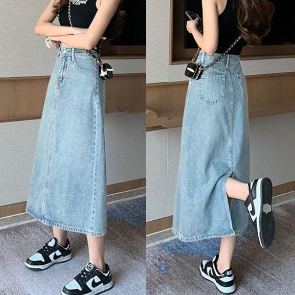 ALORA 基礎必備!後開岔牛仔長裙 